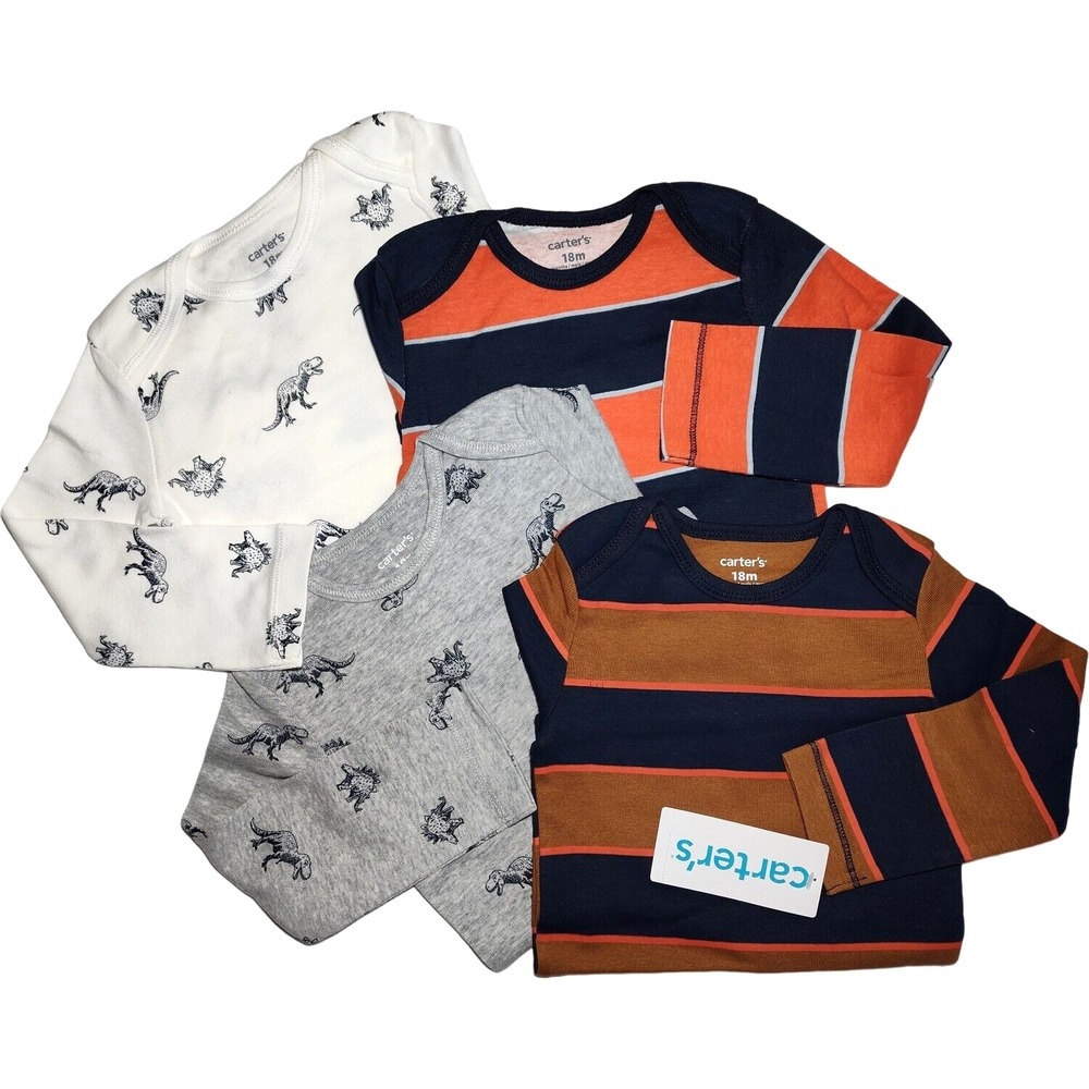 Carter's Baby Boy 24 Mos Long Sleeve Bodysuit Set 4pc Dinosaur Stripe NWT